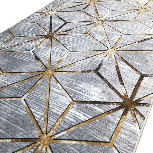 Covor de Hol Diamond, Lavabil, Antibacterian, Antiderapant, Gri, 300x80 cm