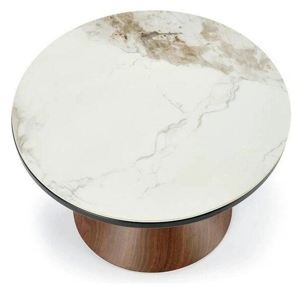 Masuta cafea GENESIS, alb cu efect de marmura/nuc/auriu, ceramica/otel