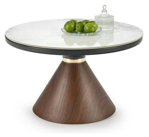 Masuta cafea GENESIS, alb cu efect de marmura/nuc/auriu, ceramica/otel