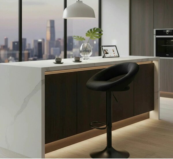 Scaun bar H102, negru, stofa catifelata/otel, 53x48x78/100 cm