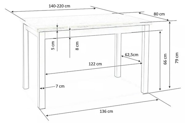 Masa extensibila TIAGO 2, stejar craft, PAL, 140/220x80x79 cm