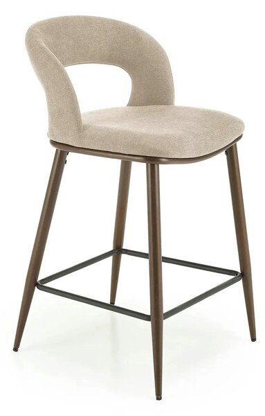 Scaun de bar bej H114, stofa clasica/otel, 48x52x92 cm