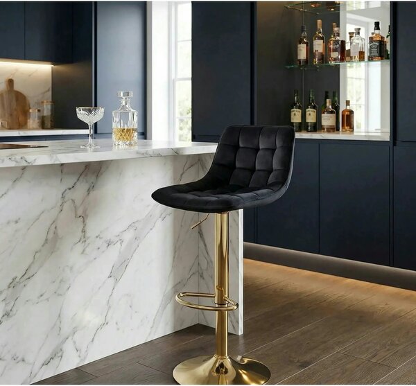 Scaun de bar auriu H120, stofa catifelata/otel, 43x44x84/106 cm