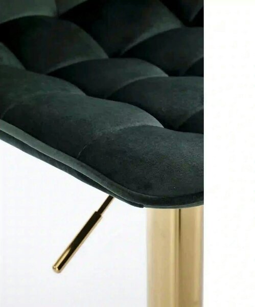 Scaun de bar auriu/verde H120, stofa catifelata/otel, 43x44x84/106 cm