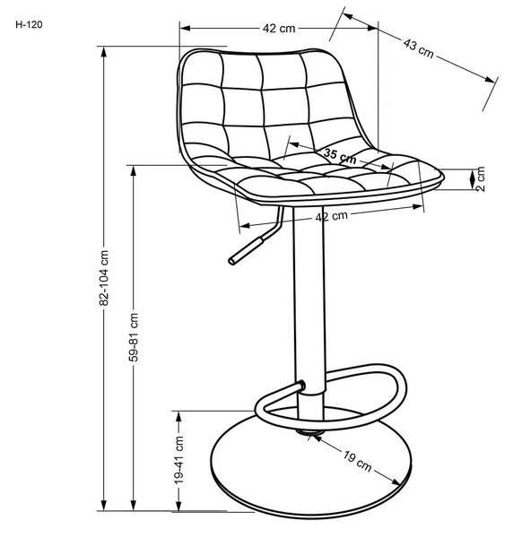 Scaun de bar auriu/verde H120, stofa catifelata/otel, 43x44x84/106 cm