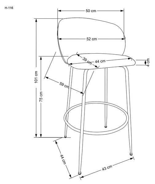 Scaun bar H116, gri/auriu, stofa bucle/otel, 50x59x101 cm