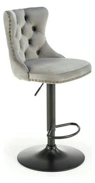 Scaun bar H117, gri/negru, stofa catifelata/otel, 47x52x96/118 cm