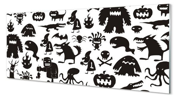 Tablouri pe sticlă fundal alb creaturi negre