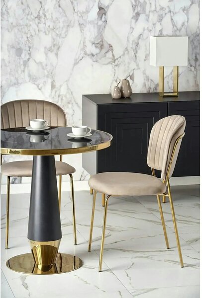 Scaun tapitat K499, bej/auriu, stofa catifelata, 47x56x85 cm
