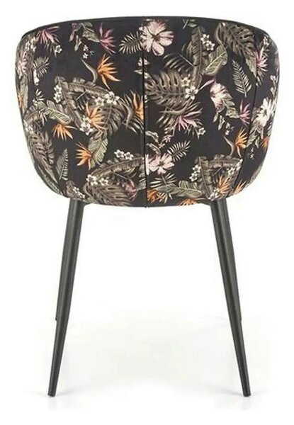 Scaun tapitat K506, negru, cu imprimeu floral, stofa catifelata, 55x60