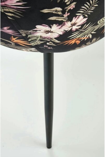 Scaun tapitat K506, negru, cu imprimeu floral, stofa catifelata, 55x60