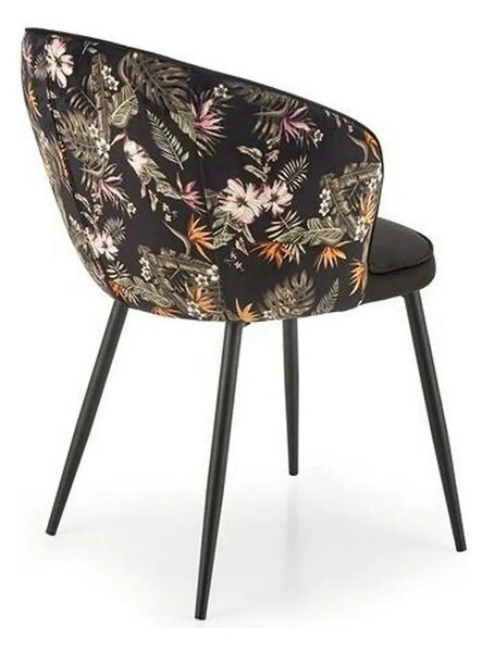 Scaun tapitat K506, negru, cu imprimeu floral, stofa catifelata, 55x60