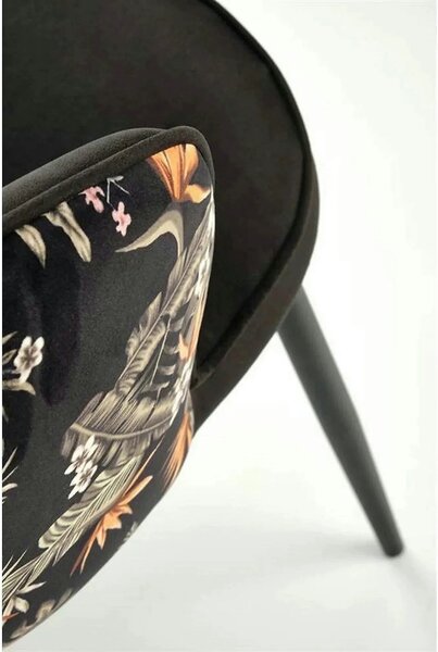 Scaun tapitat K506, negru, cu imprimeu floral, stofa catifelata, 55x60
