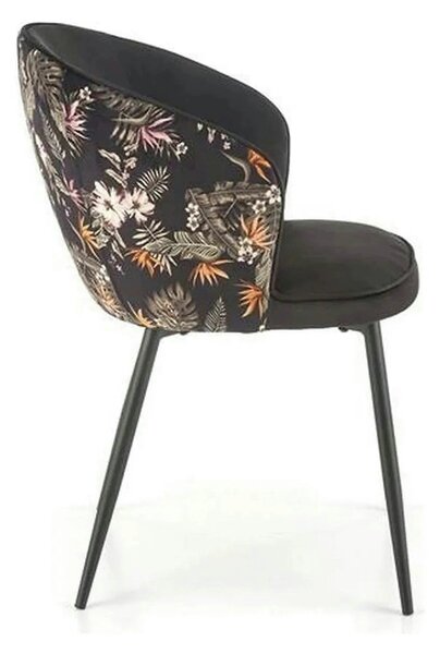 Scaun tapitat K506, negru, cu imprimeu floral, stofa catifelata, 55x60