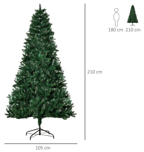Brad de Craciun Artificial Baza Detasabila, brad verde, decoratiune de Craciun din PVC si Otel, Φ105x210cm, Verde HOMCOM | Aosom Romania