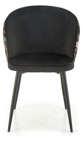 Scaun tapitat K506, negru, cu imprimeu floral, stofa catifelata, 55x60