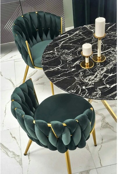 Scaun de dining K517, verde inchis/auriu, stofa catifelata/metal, 57x6