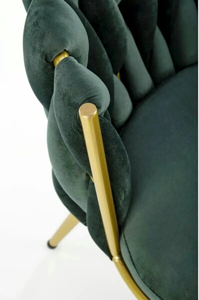 Scaun de dining K517, verde inchis/auriu, stofa catifelata/metal, 57x6