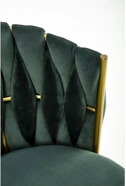 Scaun de dining K517, verde inchis/auriu, stofa catifelata/metal, 57x6