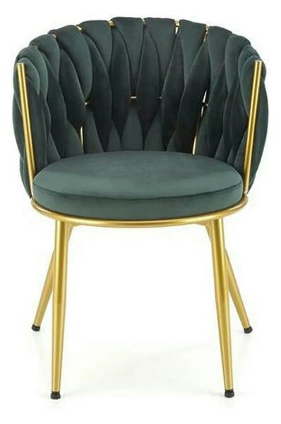 Scaun de dining K517, verde inchis/auriu, stofa catifelata/metal, 57x6