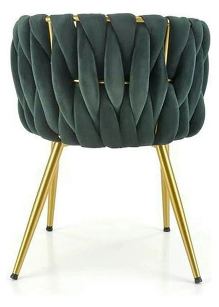 Scaun de dining K517, verde inchis/auriu, stofa catifelata/metal, 57x6