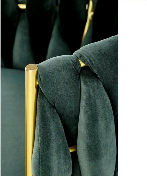 Scaun de dining K517, verde inchis/auriu, stofa catifelata/metal, 57x6