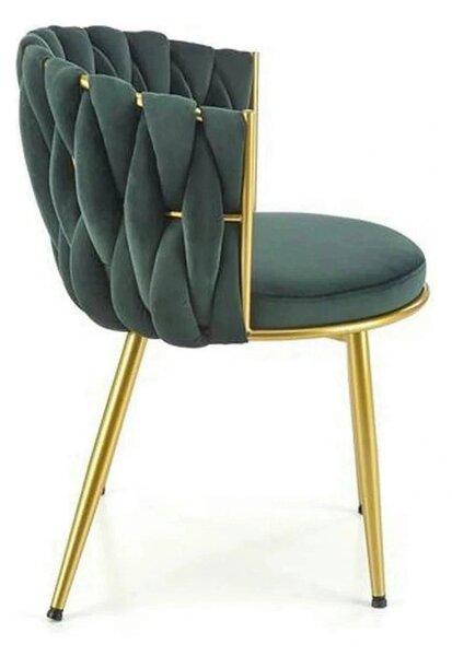 Scaun de dining K517, verde inchis/auriu, stofa catifelata/metal, 57x6