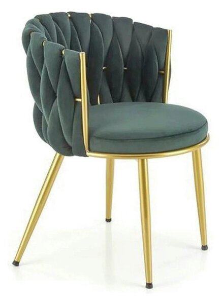 Scaun de dining K517, verde inchis/auriu, stofa catifelata/metal, 57x6