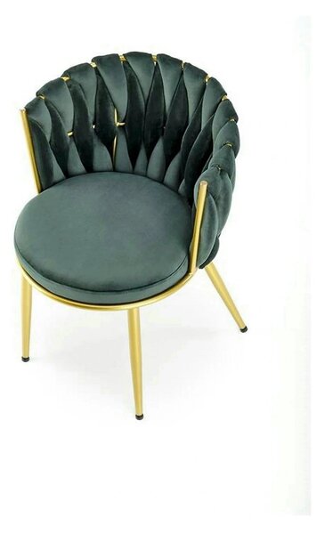 Scaun de dining K517, verde inchis/auriu, stofa catifelata/metal, 57x6