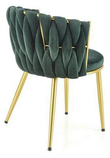 Scaun de dining K517, verde inchis/auriu, stofa catifelata/metal, 57x6