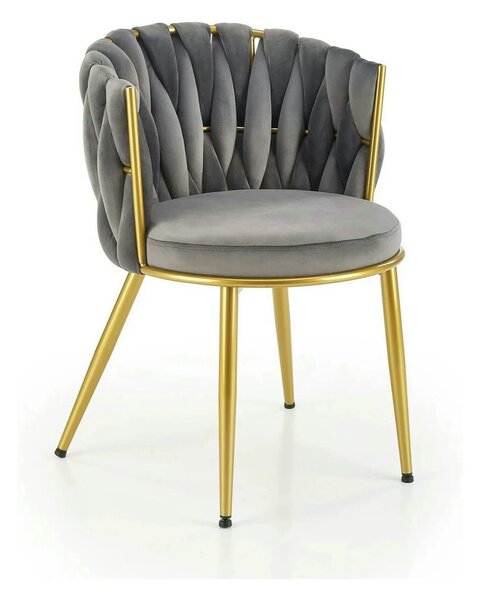Scaun de dining K517, gri/auriu, stofa catifelata/metal, 57x60x79 cm