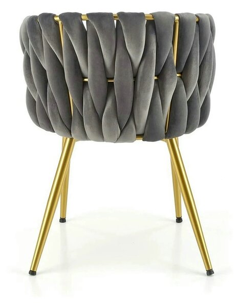 Scaun de dining K517, gri/auriu, stofa catifelata/metal, 57x60x79 cm