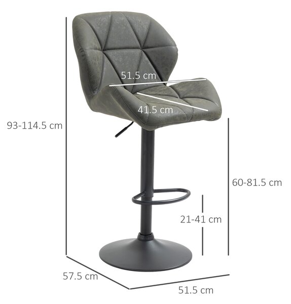 HOMCOM Set 2 Scaune de Bar Reglabile, Design Modern, Piele Ecologică, Gri, Confort Superior | Aosom Romania