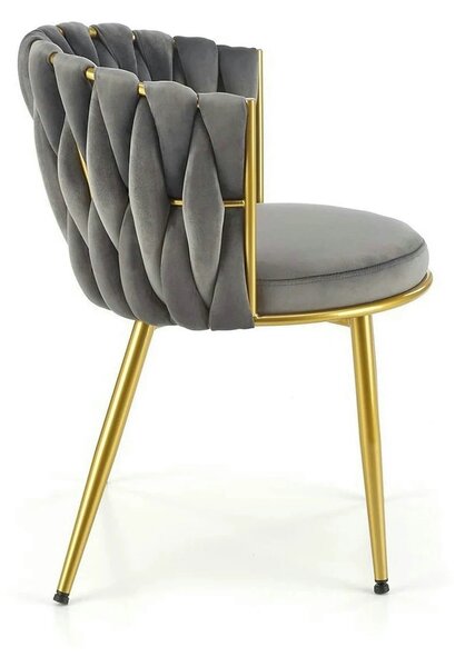 Scaun de dining K517, gri/auriu, stofa catifelata/metal, 57x60x79 cm