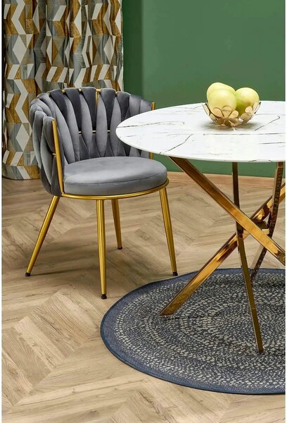 Scaun de dining K517, gri/auriu, stofa catifelata/metal, 57x60x79 cm