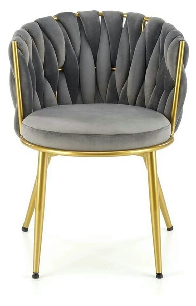 Scaun de dining K517, gri/auriu, stofa catifelata/metal, 57x60x79 cm