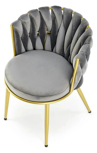 Scaun de dining K517, gri/auriu, stofa catifelata/metal, 57x60x79 cm