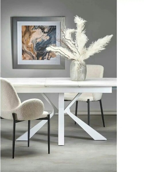 Scaun K477, crem/negru, stofa/metal, 58x58x89 cm