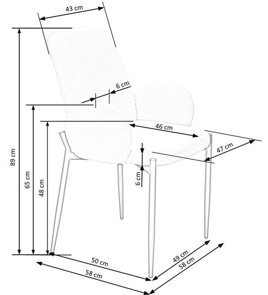 Scaun K477, crem/negru, stofa/metal, 58x58x89 cm