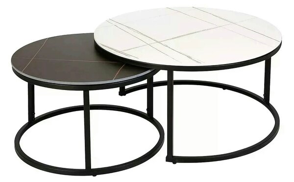 Set 2 masute cafea FERRANTE B, alb/negru, ceramica/metal