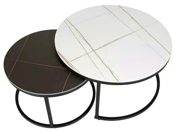 Set 2 masute cafea FERRANTE B, alb/negru, ceramica/metal