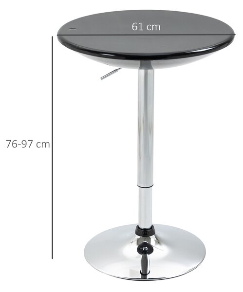 HOMCOM Masă Rotundă Bar cu Plan Rotativ, Înălțime Ajustabilă, Oțel, Φ61x76-97cm, Negru | Aosom Romania