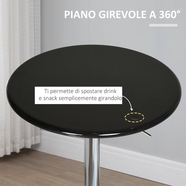 HOMCOM Masă Rotundă Bar cu Plan Rotativ, Înălțime Ajustabilă, Oțel, Φ61x76-97cm, Negru | Aosom Romania