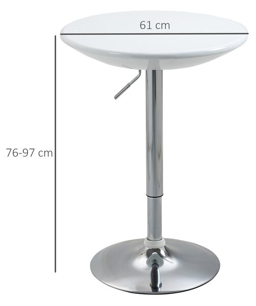 HOMCOM Masă Rotundă Bar Reglabilă, Plan Rotativ, Manetă Gaz, Oțel, Φ61x76-97cm, Alb | Aosom Romania