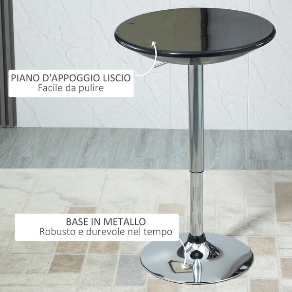 HOMCOM Masă Rotundă Bar cu Plan Rotativ, Înălțime Ajustabilă, Oțel, Φ61x76-97cm, Negru | Aosom Romania