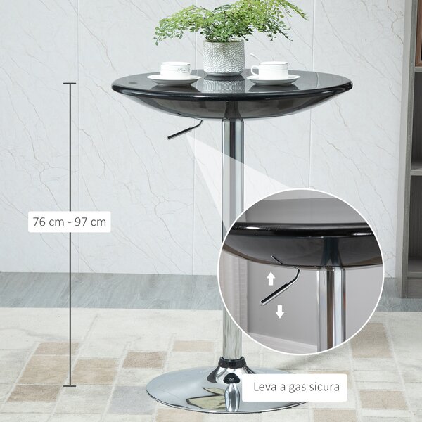 HOMCOM Masă Rotundă Bar cu Plan Rotativ, Înălțime Ajustabilă, Oțel, Φ61x76-97cm, Negru | Aosom Romania