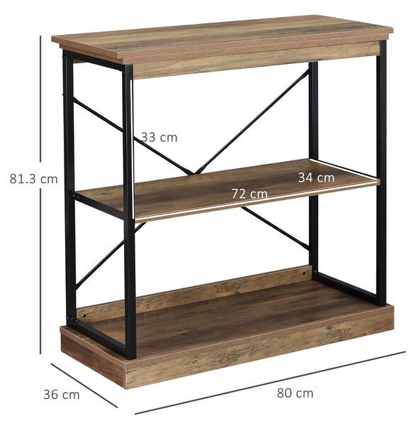 HOMCOM Raft Bibliotecă Stil Industrial, Panouri MDF și Cadru Metalic, 80x36x81.3cm, Maro | Aosom Romania