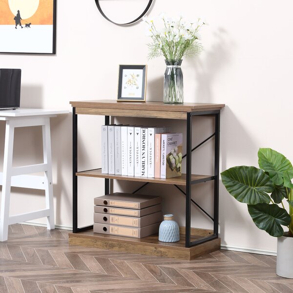 HOMCOM Raft Bibliotecă Stil Industrial, Panouri MDF și Cadru Metalic, 80x36x81.3cm, Maro | Aosom Romania