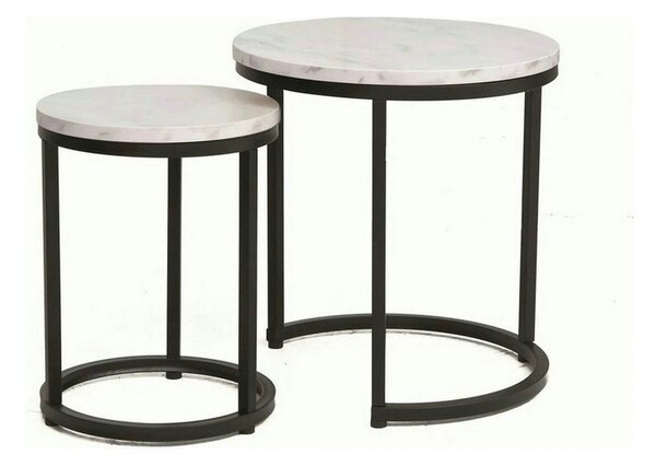Set 2 masute cafea HOLA, alb cu efect de marmura/negru, PAL laminat/ot