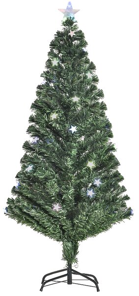 HOMCOM Brad de Craciun Artificial 150cm cu lumini LED si Fibra Optica Colorata, decoratiune de craciun, brad Verde | AOSOM RO